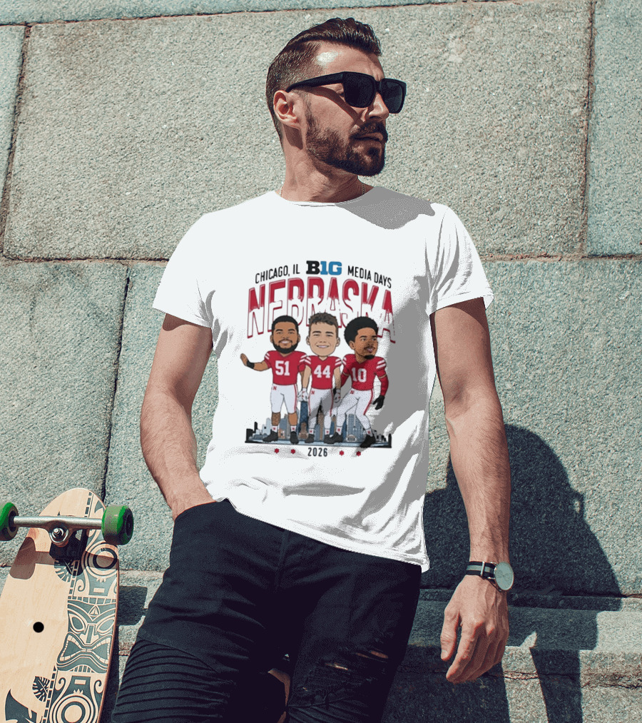 Chicago IL B1G Media Days 2026 Nebraska Cornhuskers Caricature T-Shirt