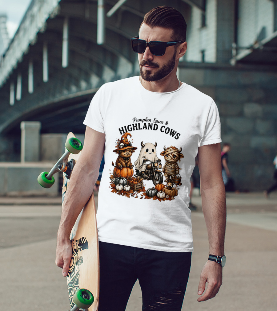 Pumpkin Spice And Highland Cows Halloween Fun T-Shirt