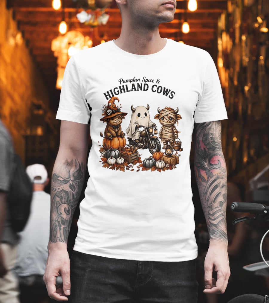 Pumpkin Spice And Highland Cows Halloween Fun T-Shirt