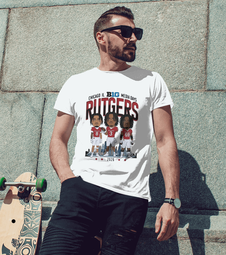 Chicago IL Big Ten Media Days 2026 Rutgers Scarlet Knights Caricature T-Shirt