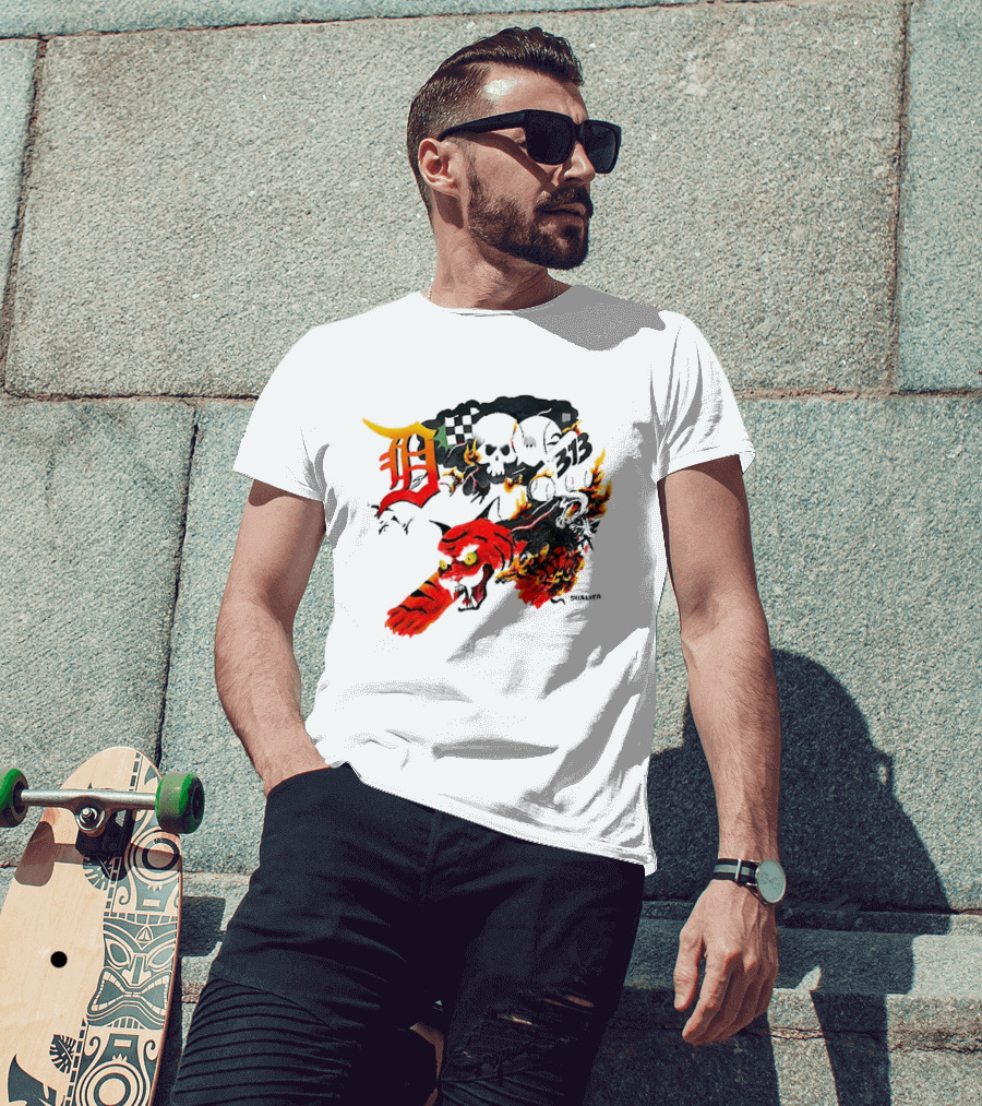 Skullxer 313 Detroit Tigers MLB 2026 With Flaming Devil And Skulls T-Shirt