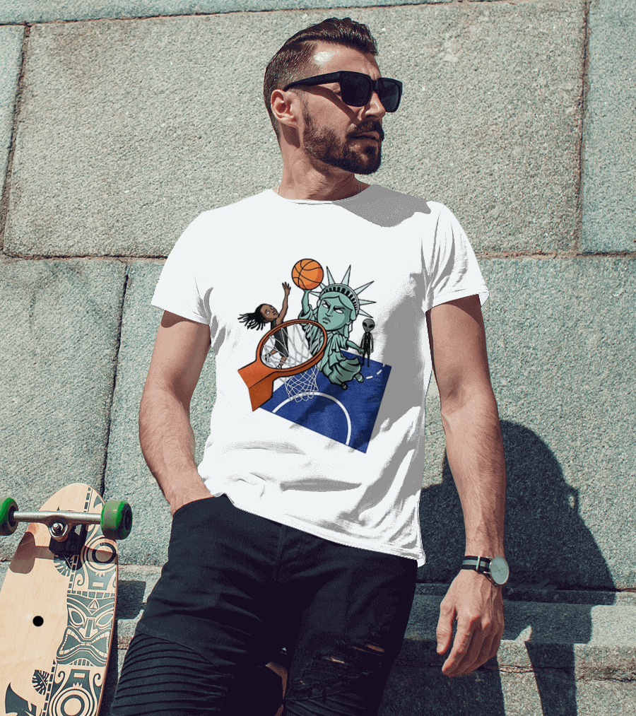 Statue Of Liberty OG Anunoby New York Knicks Basketball NBA Cartoon T-Shirt