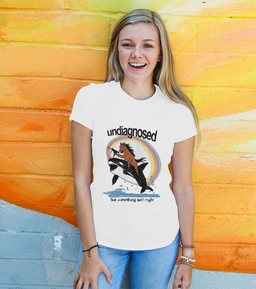 Undiagnosed Horse Riding Orca But Something Ain't Right Gun Rainbow T-Shirt