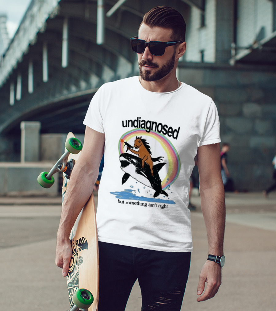 Undiagnosed Horse Riding Orca But Something Ain't Right Gun Rainbow T-Shirt