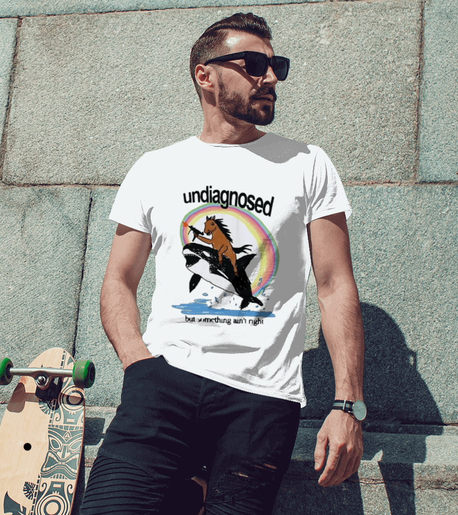 Undiagnosed Horse Riding Orca But Something Ain't Right Gun Rainbow T-Shirt
