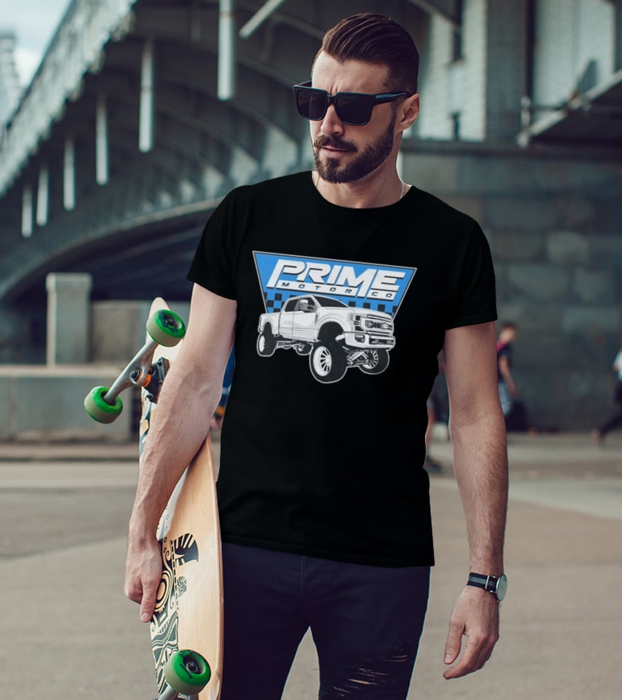 Prime Motor Co Lifted Truck Checkered Triangle T-Shirt