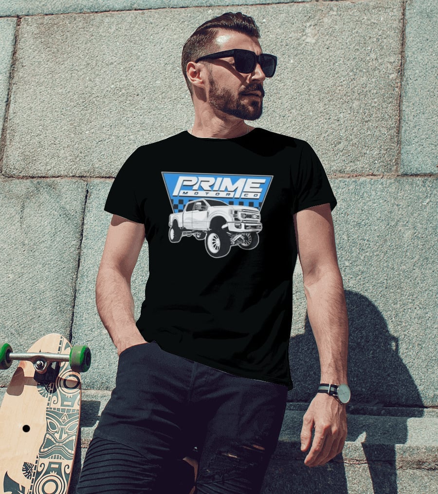 Prime Motor Co Lifted Truck Checkered Triangle T-Shirt