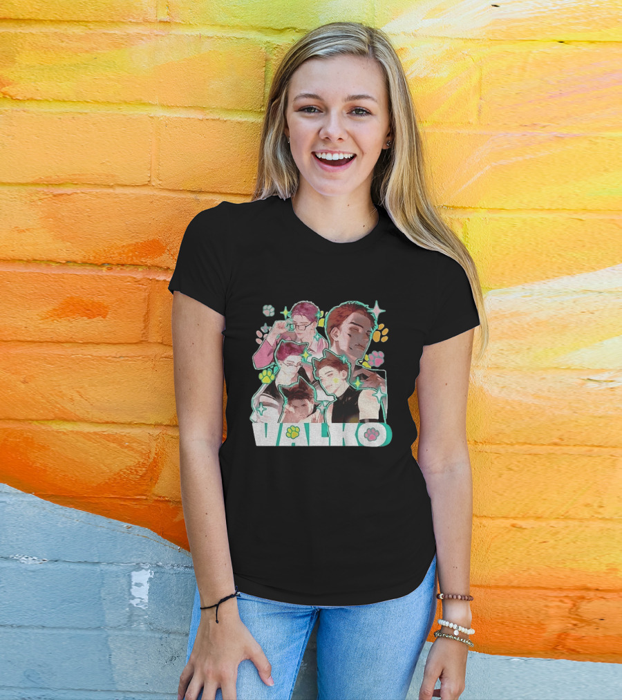 Valko Anime Characters And Colorful Paw Prints T-Shirt