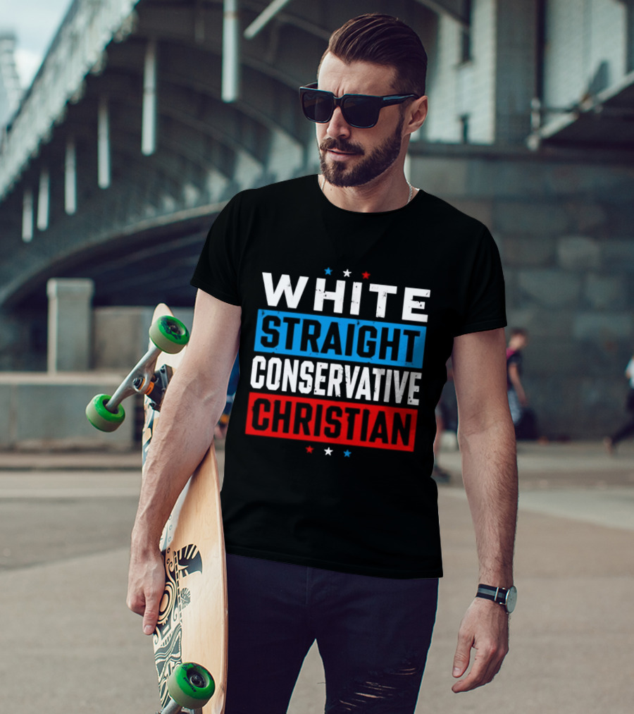 White Straight Conservative Christian Patriotic Stars Blue Red T-Shirt