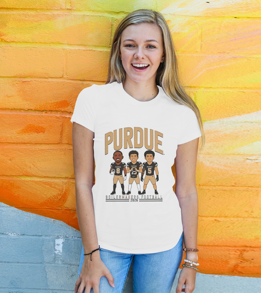 Purdue Boilermakers Football 2026 Three Cartoon Players T-Shirt