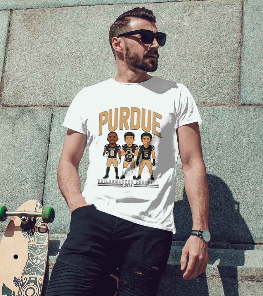 Purdue Boilermakers Football 2026 Three Cartoon Players T-Shirt