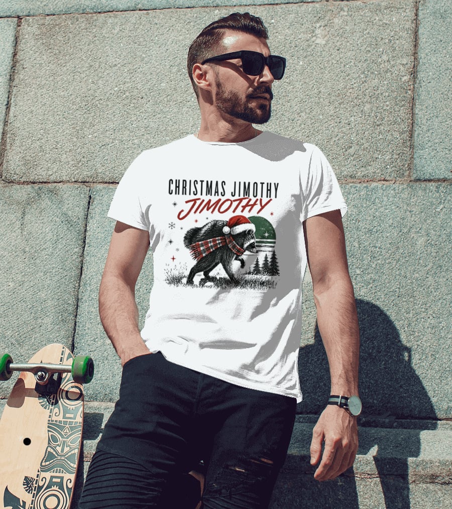 Christmas Jimothy Raccoon Holiday Trash Panda Santa Hat Festive Scarf T-Shirt