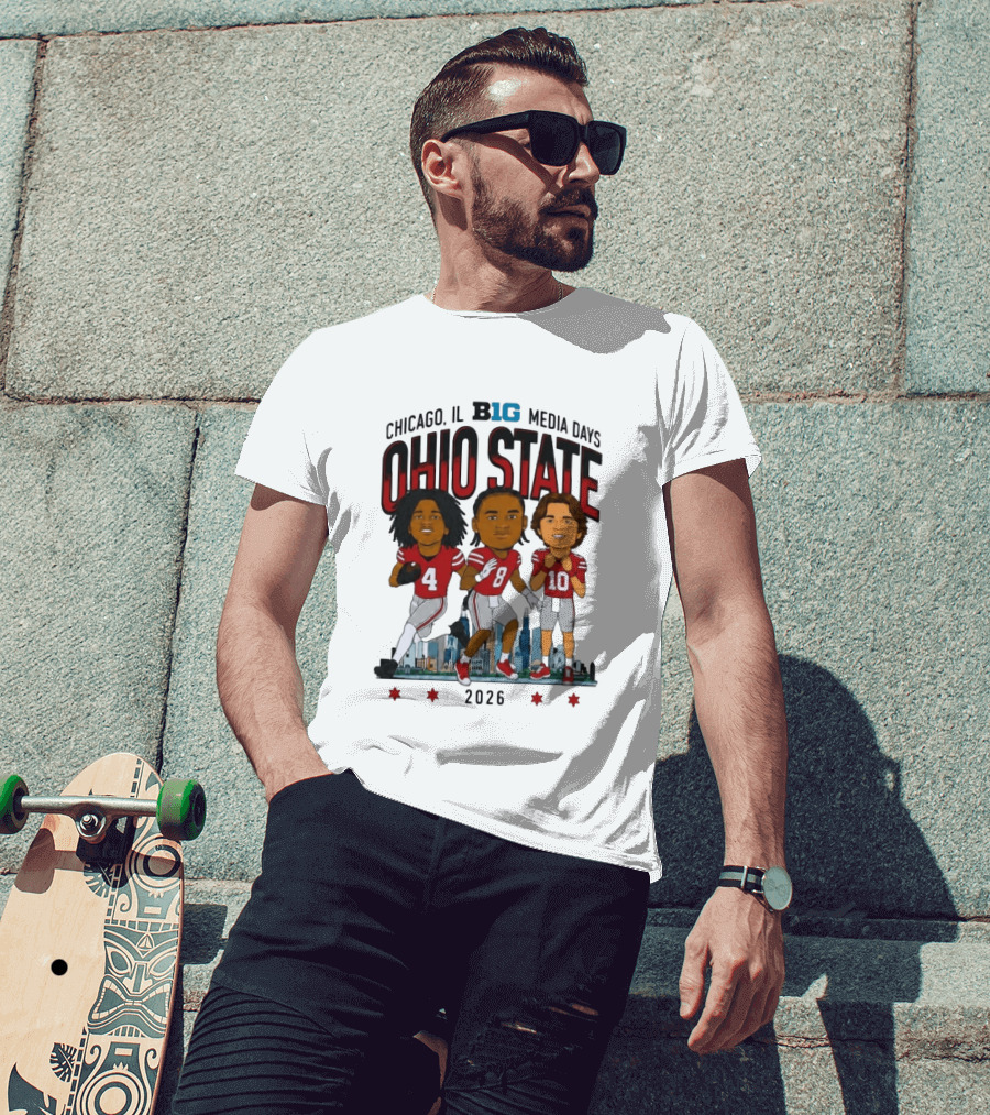 Ohio State Buckeyes Chicago IL B1G Media Days 2026 Caricatures T-Shirt