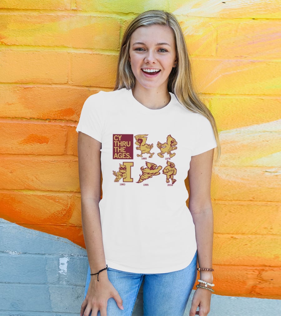 Iowa State Cyclones CY Thru The Ages Mascot Evolution Logos 1954 1972 1995 2008 T-Shirt
