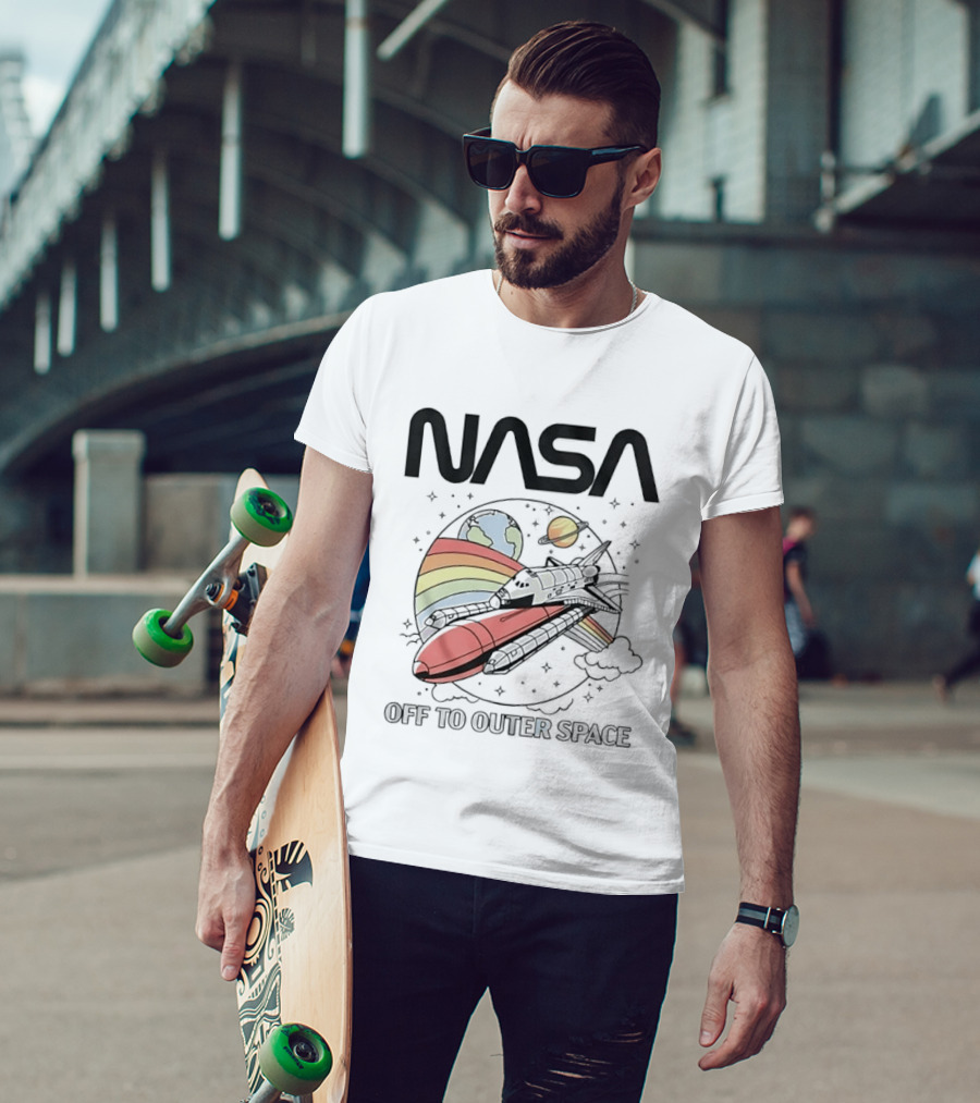 NASA Off To Outer Space Rainbow Planet Shuttle Adventure T-Shirt