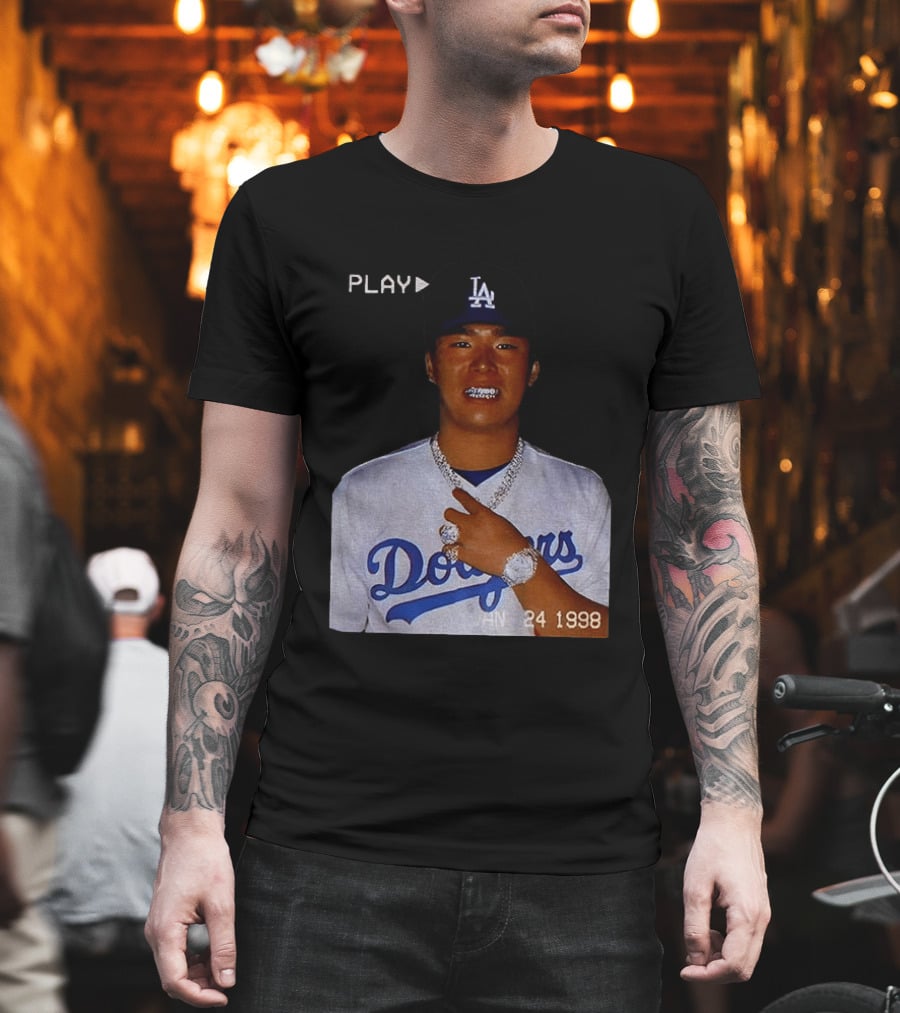 90s Yoshinobu Yamamoto Bootleg Rap Dodgers LA Jan 24 1998 T-Shirt