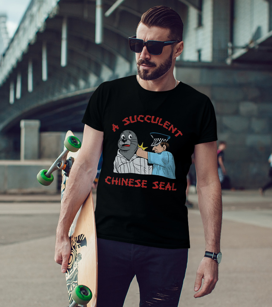 A Succulent Chinese Seal Cartoon Police Officer Humor T-Shirt