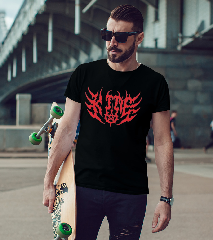 Kittie Red Flame Death Metal Pentagram T-Shirt