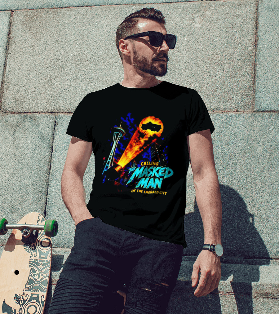 Calling The Masked Man Emerald City Space Needle T-Shirt
