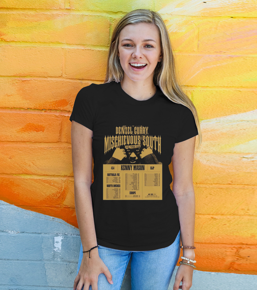 Denzel Curry Mischievous South 2025 World Tour Kenny Mason Clip 454 Australia North America Europe Dates T-Shirt