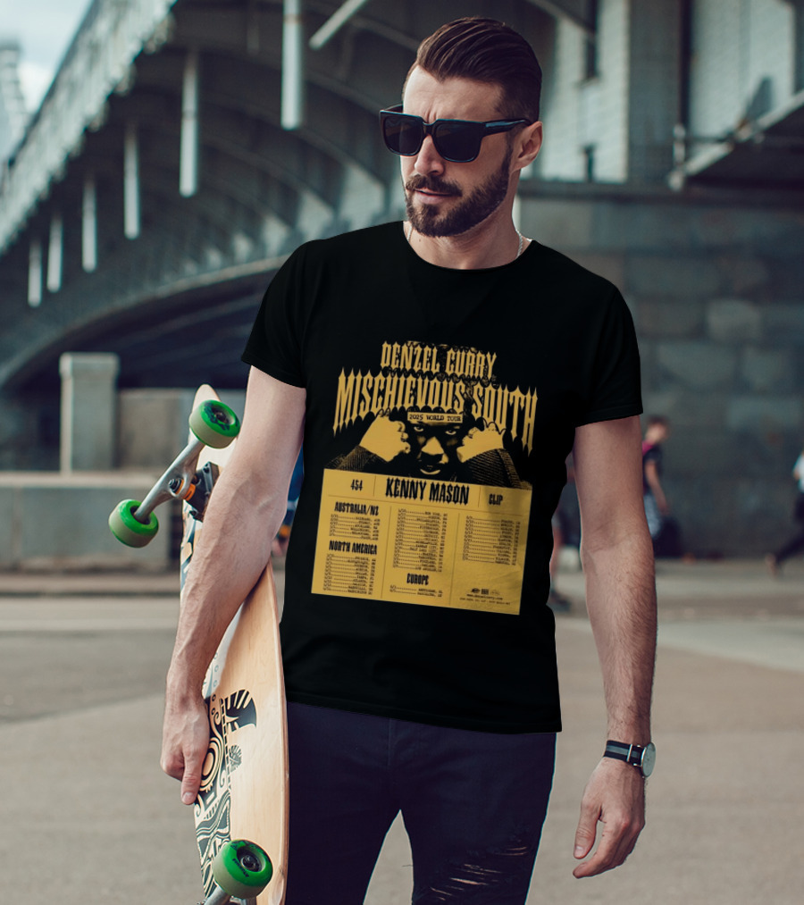 Denzel Curry Mischievous South 2025 World Tour Kenny Mason Clip 454 Australia North America Europe Dates T-Shirt