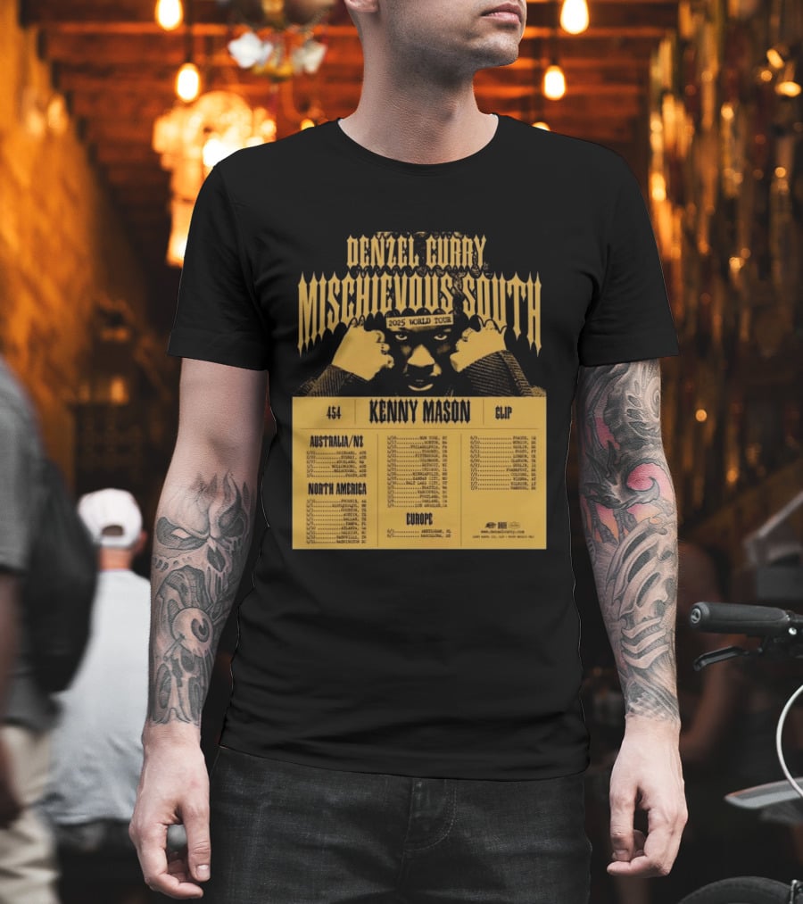 Denzel Curry Mischievous South 2025 World Tour Kenny Mason Clip 454 Australia North America Europe Dates T-Shirt