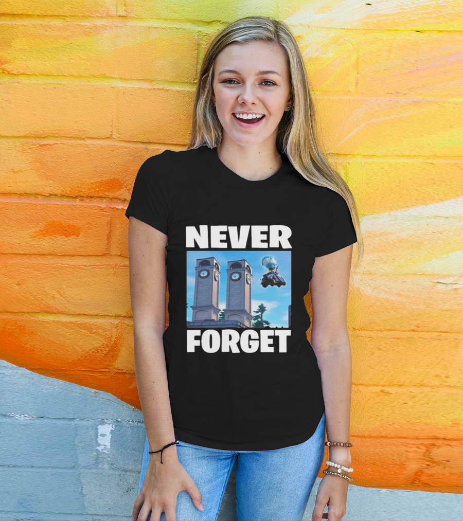 NEVER FORGET Twin Tilted Towers Fortnite Battle Bus T-Shirt