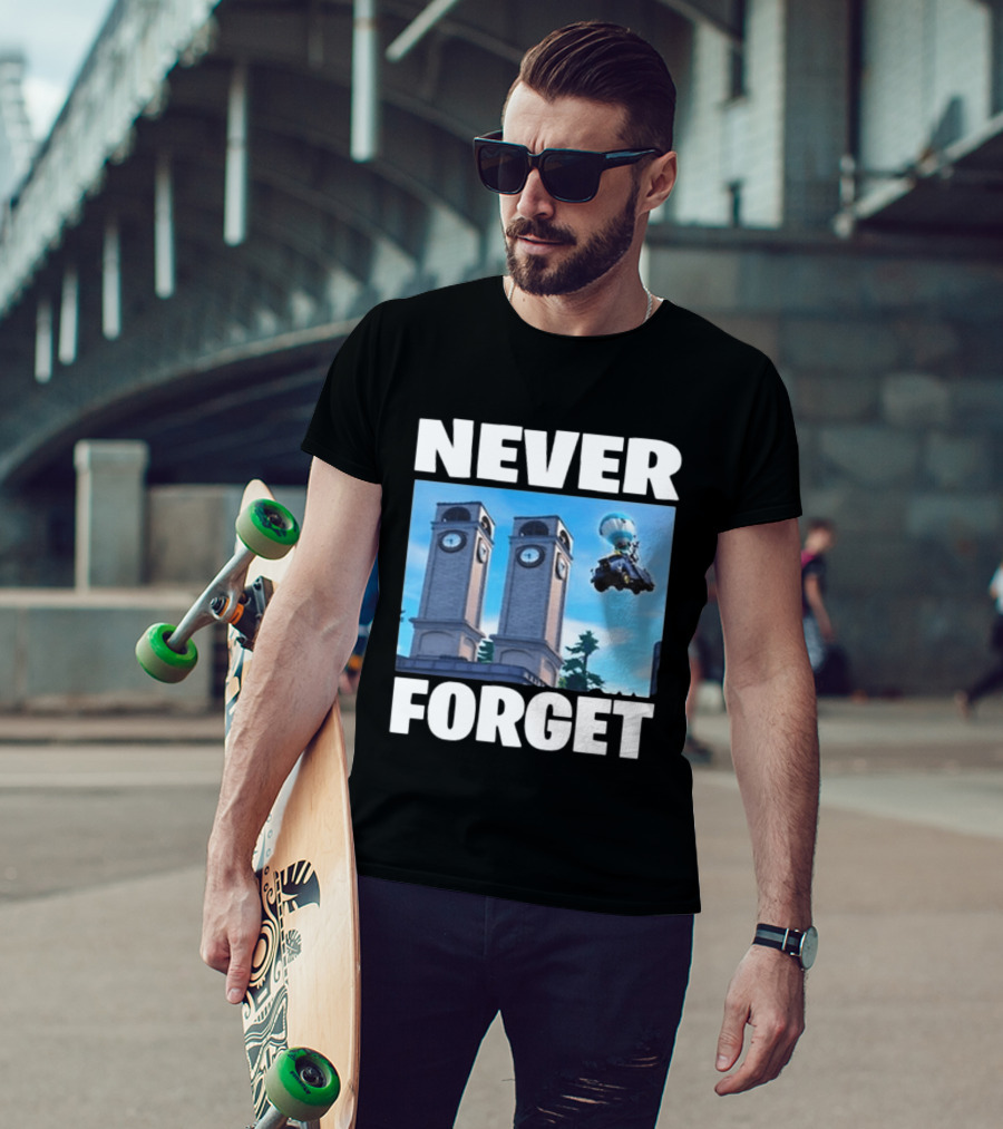 NEVER FORGET Twin Tilted Towers Fortnite Battle Bus T-Shirt
