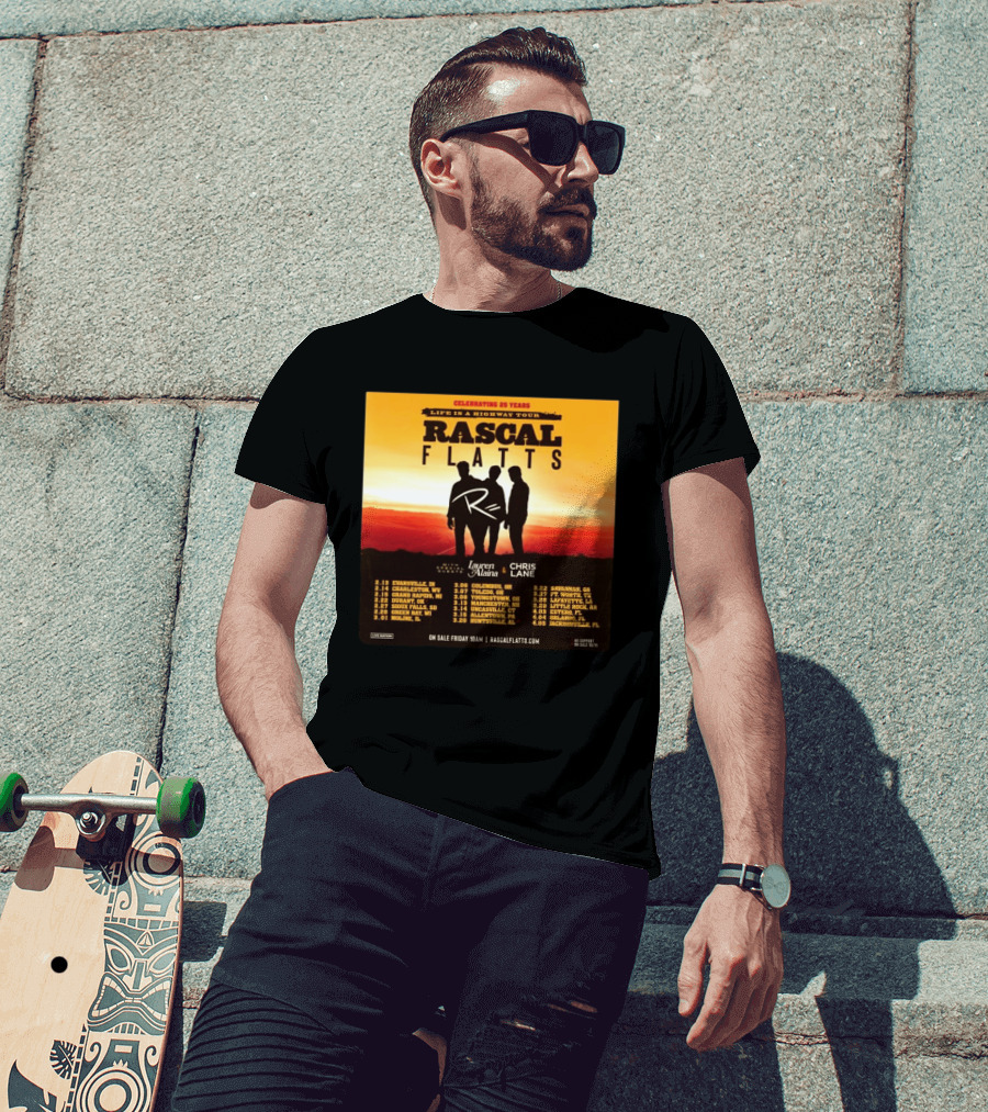 Celebrating 25 Years Life Is A Highway Tour Rascal Flatts Featuring Lauren Alaina Chris Lane T-Shirt