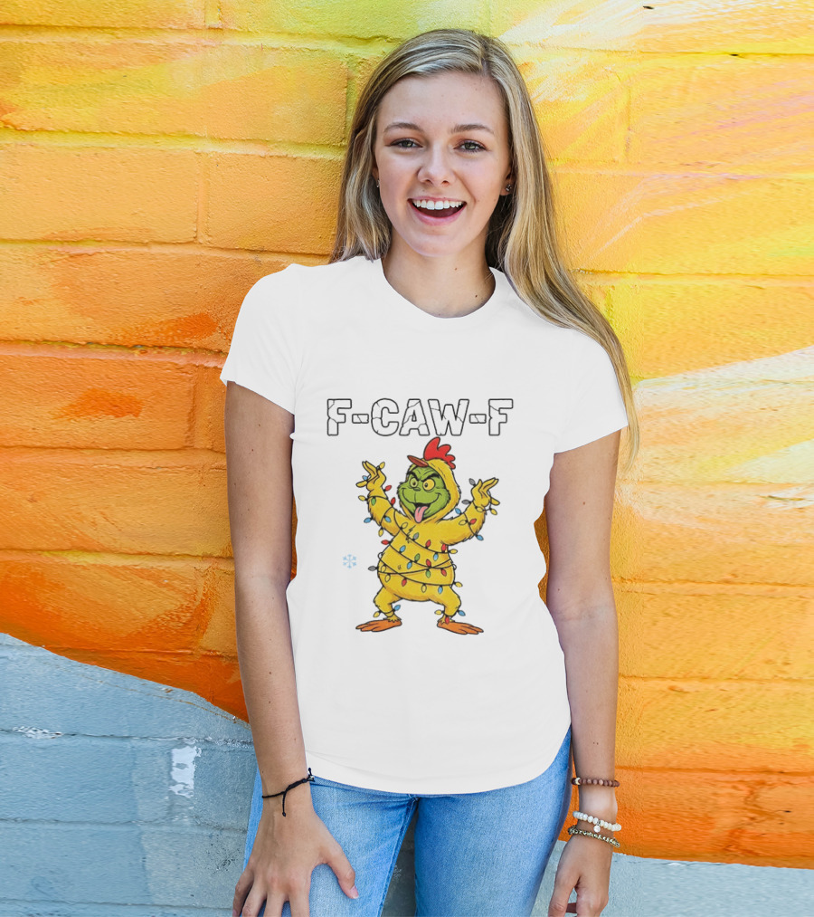 Grinch Chicken F Caw F Snow Christmas Lights 2025 T-Shirt