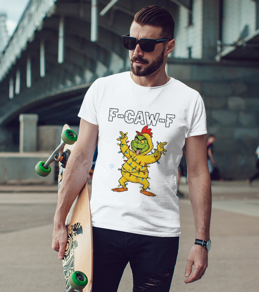 Grinch Chicken F Caw F Snow Christmas Lights 2025 T-Shirt