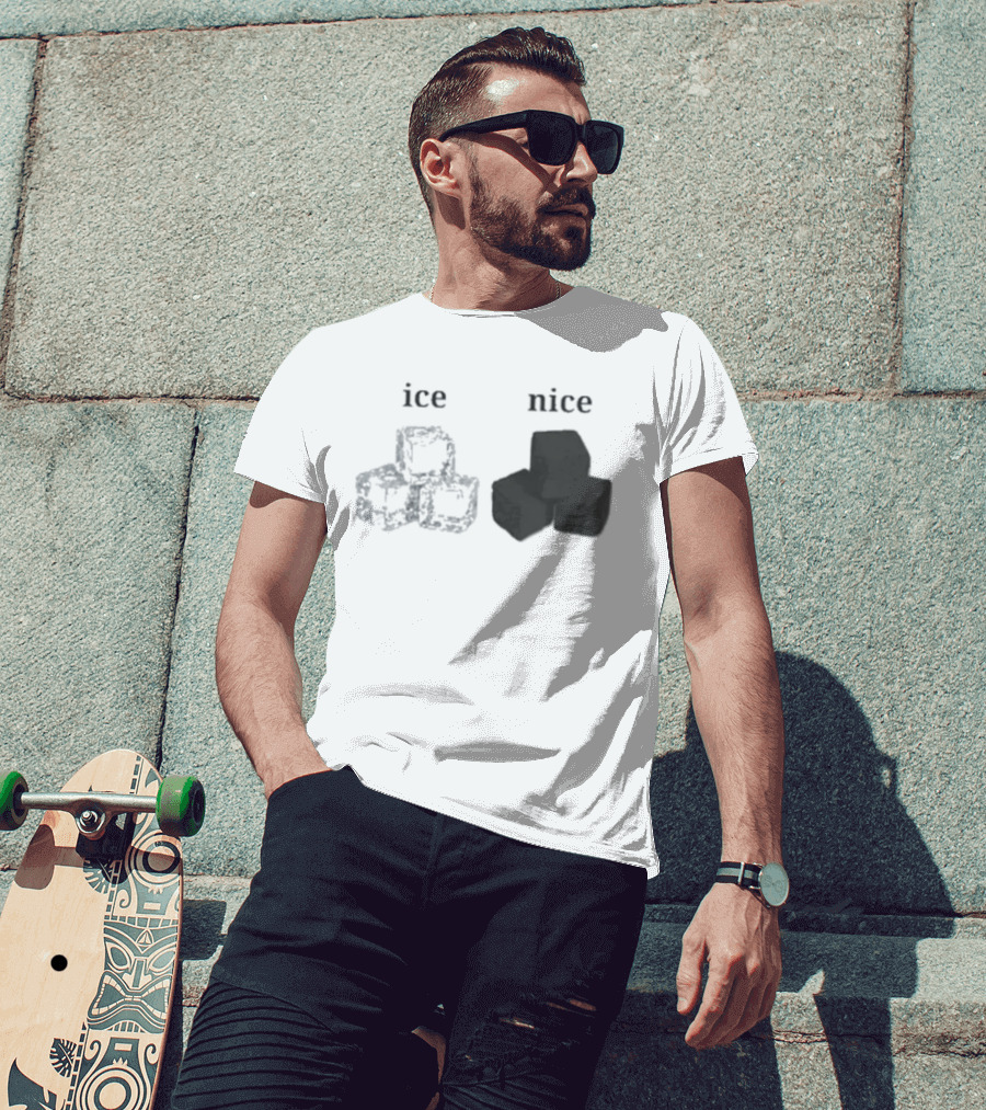 Ice Vs Nice Cubes Playful Word T-Shirt