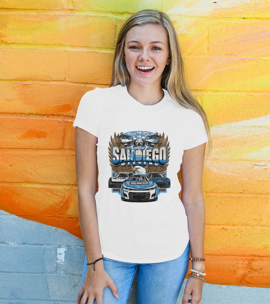 June 21 2026 NASCAR San Diego Weekend Americana Event Racing Cars And Eagle Wings T-Shirt