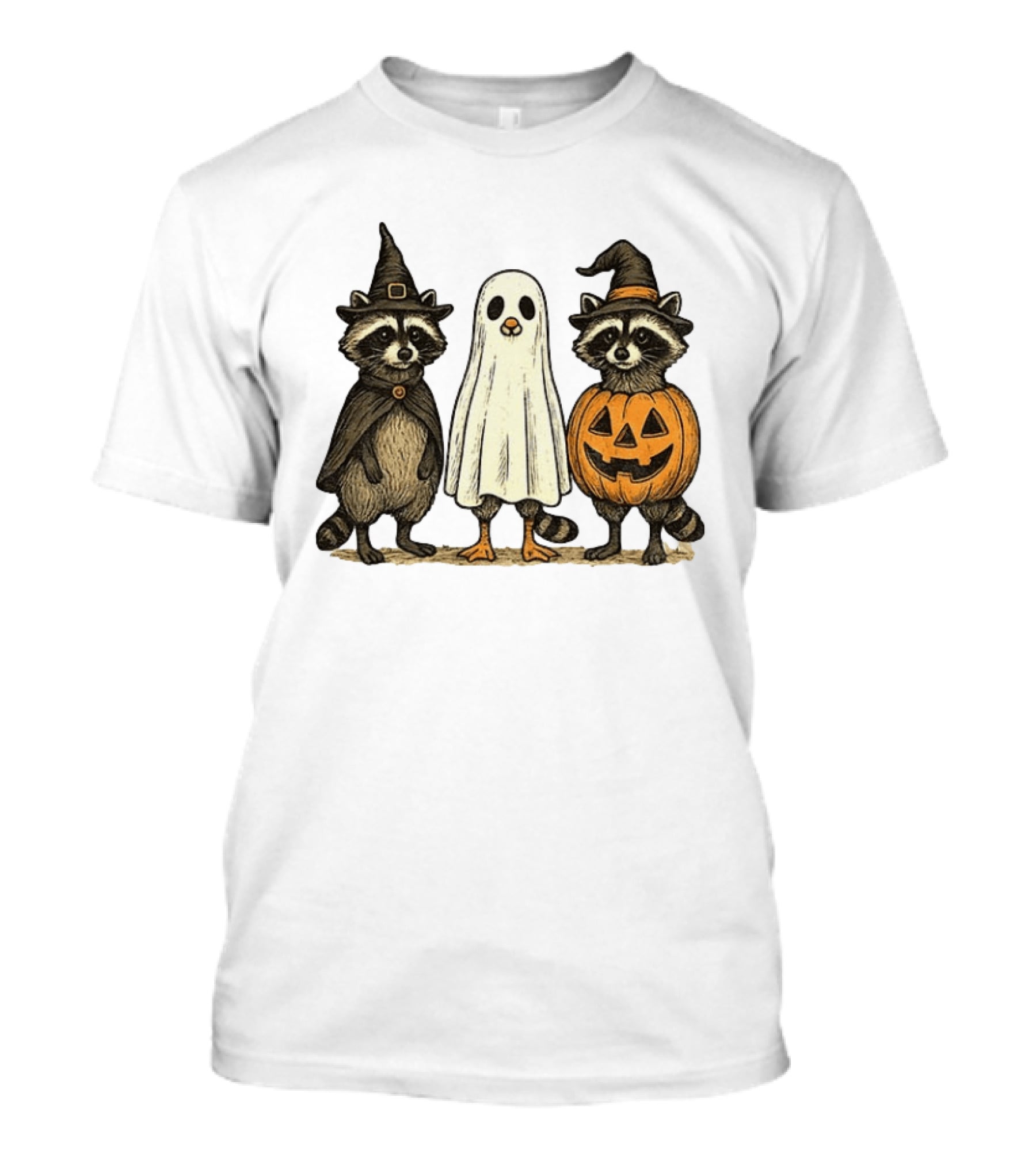 Spooky Boo Ghost Raccoon Pumpkin Raccoon Witch Hat Happy Halloween 2025 T-Shirt