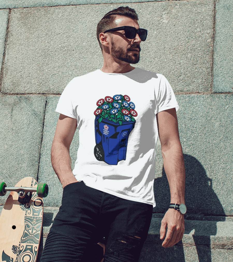 Vandy The Pink Trash Can Blue Recycling Bin Flowers T-Shirt