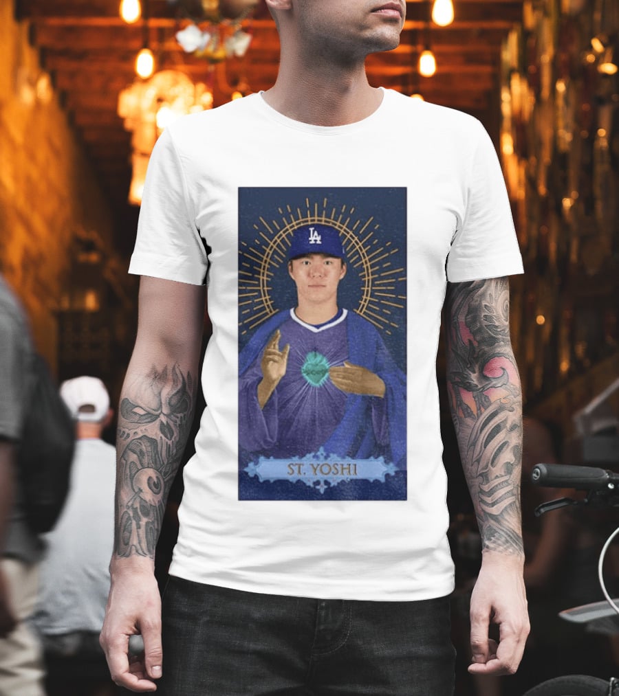Yoshinobu Yamamoto Dodgers St. Yoshi Halo Icon MLB T-Shirt