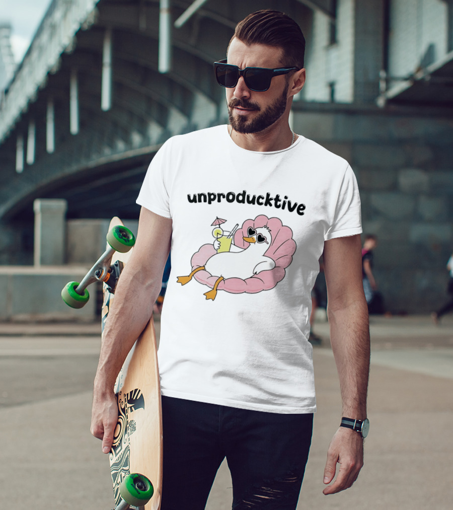 Unproducktive Duck Relaxing In A Shell With A Cocktail Sunglasses Lemonade T-Shirt
