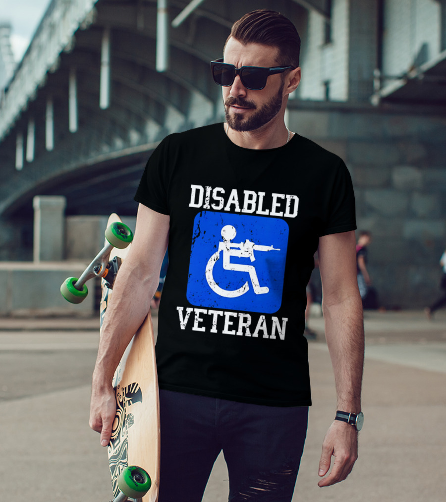 Disabled Veteran Blue Wheelchair Symbol With Gun T-Shirt