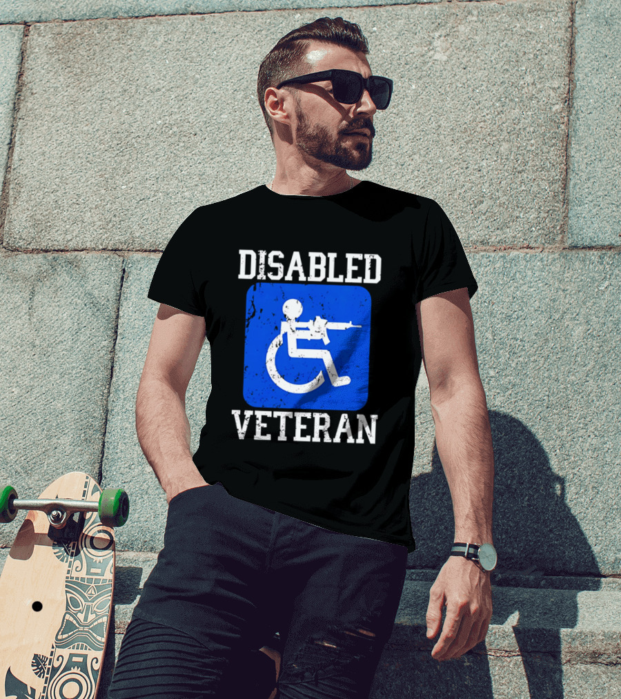 Disabled Veteran Blue Wheelchair Symbol With Gun T-Shirt