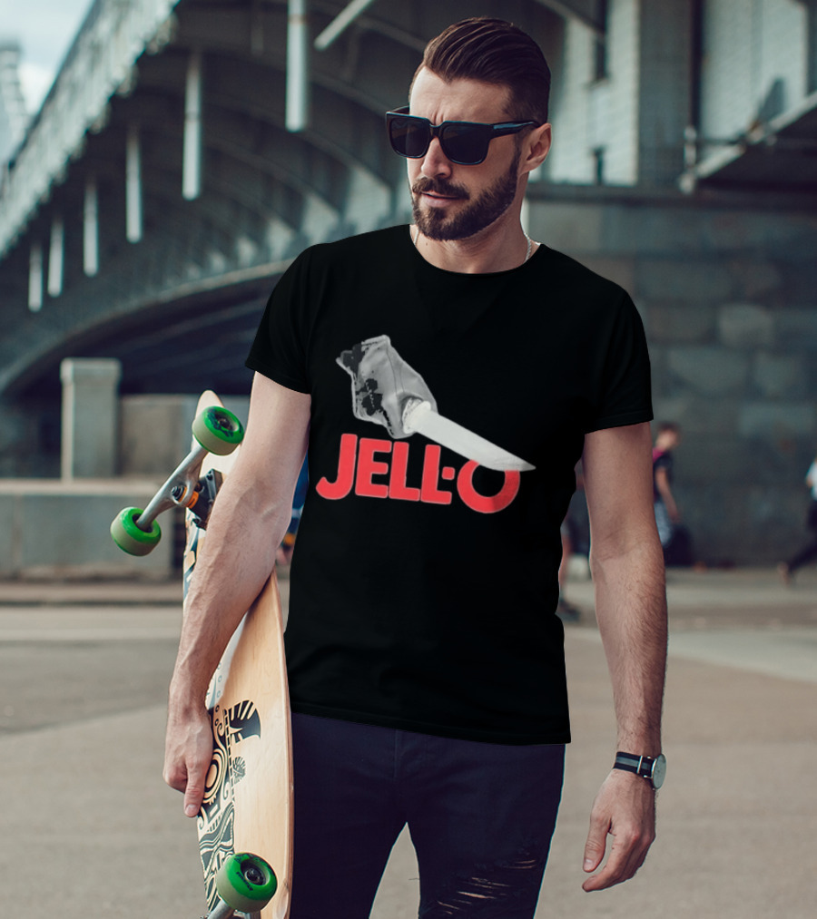Jello Knife Red Oozing Text And Gloved Dagger T-Shirt