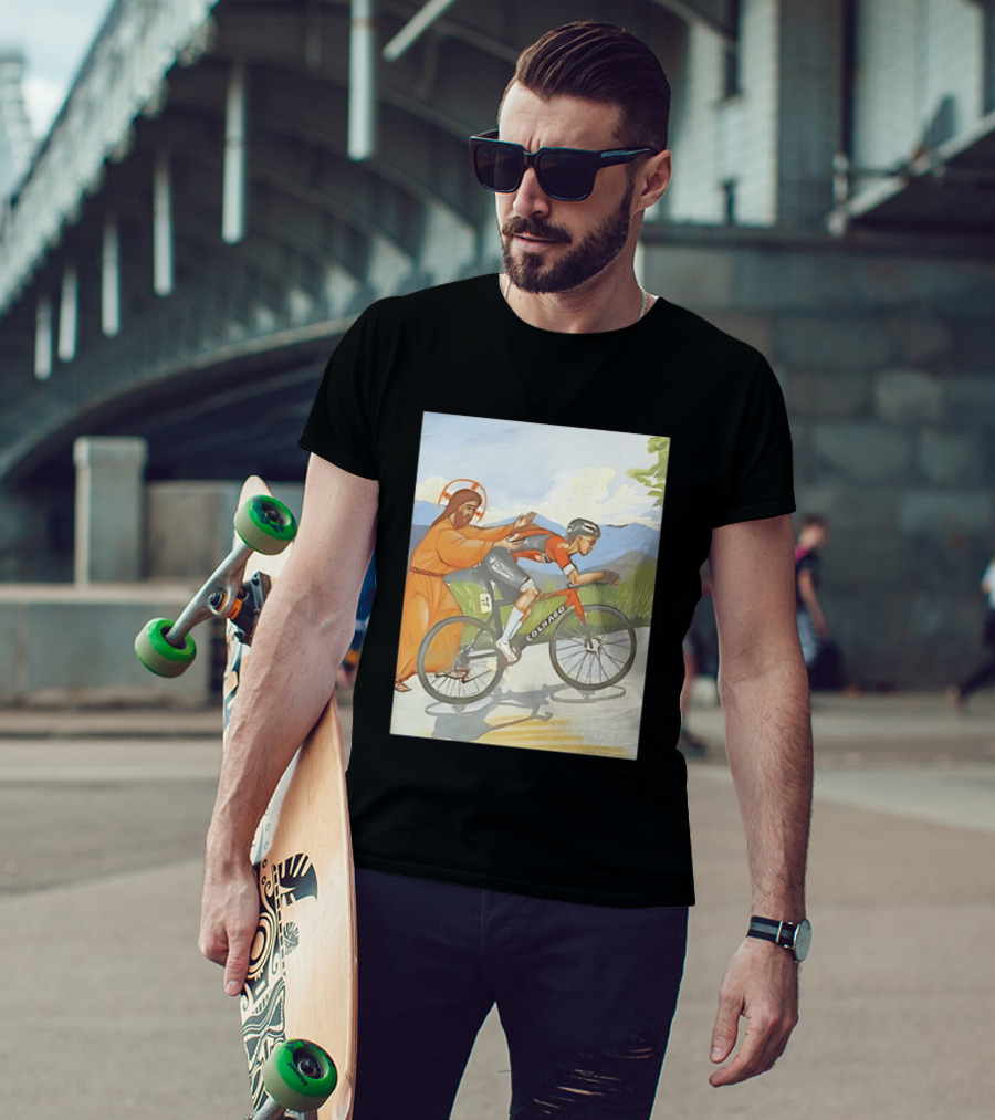 Jesus Gives Tadej Pogačar A Push Colnago Cycling T-Shirt
