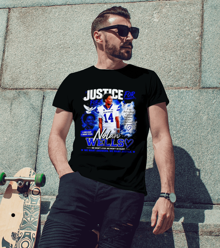 Justice For Nolan Wells Ocean Springs Football Number 14 Ignored Heart We Won't Stop Silent T-Shirt