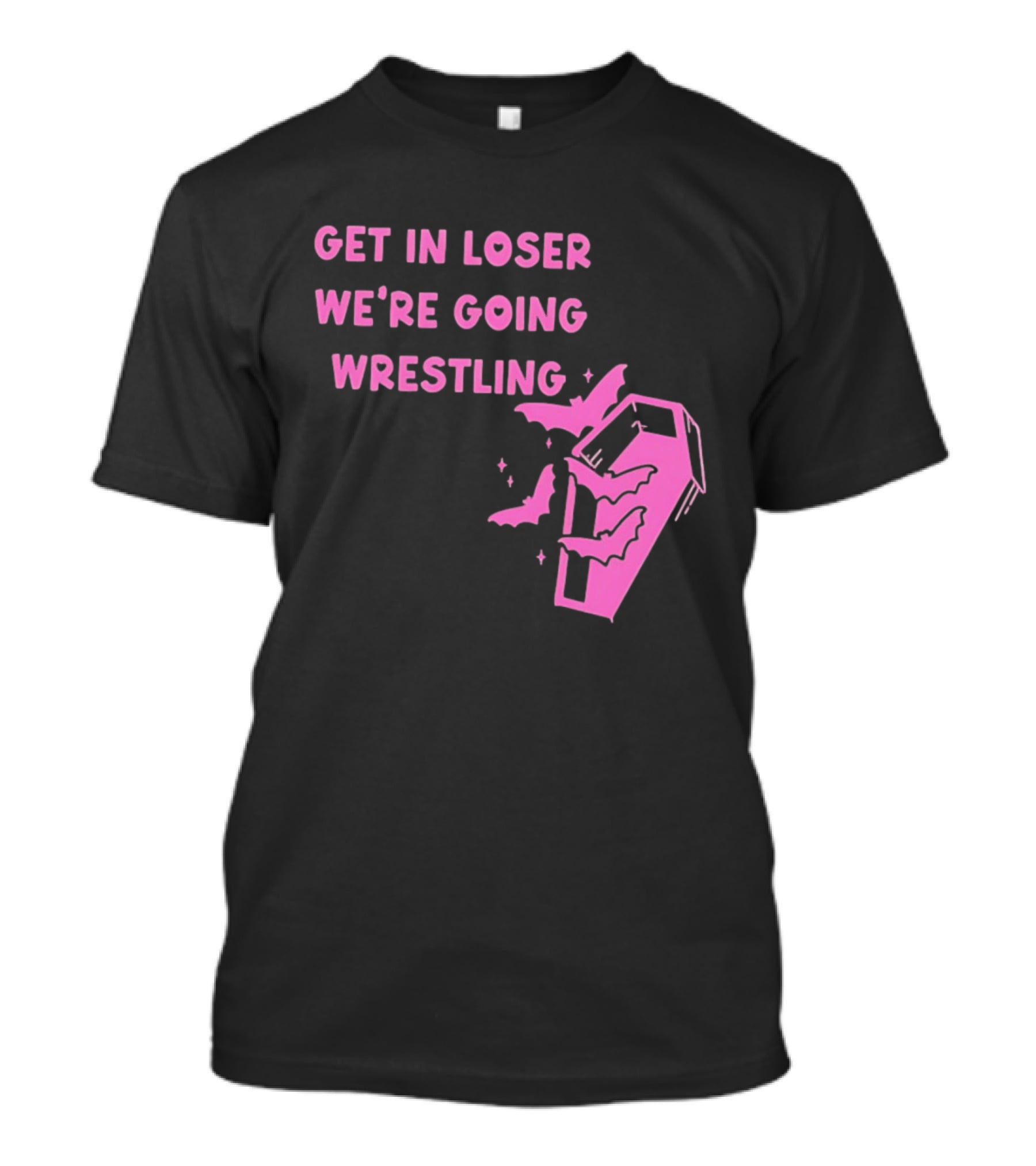 Get In Loser We're Going Wrestling Coffin With Bats And Stars T-Shirt