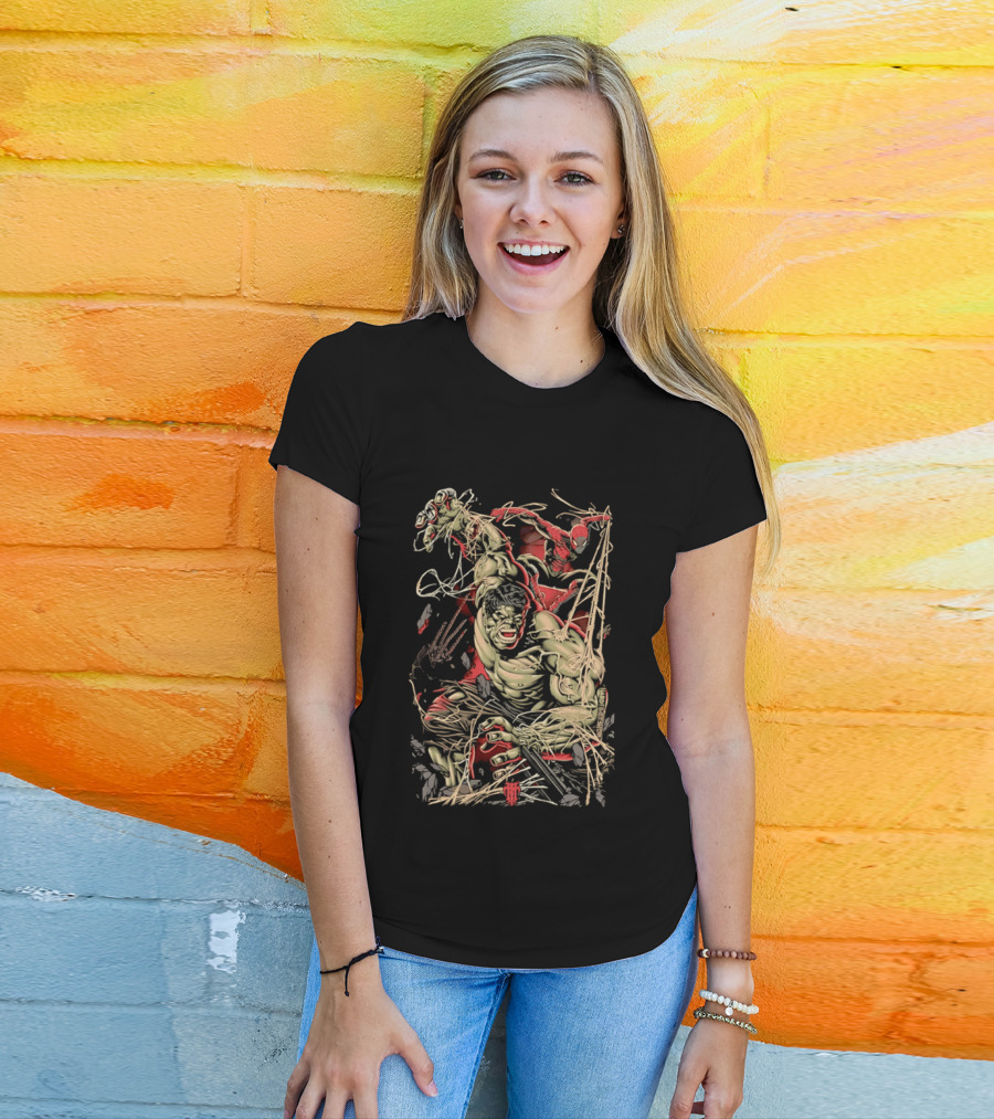Marvel Hulk Spider Man Dynamic Action Scene T-Shirt