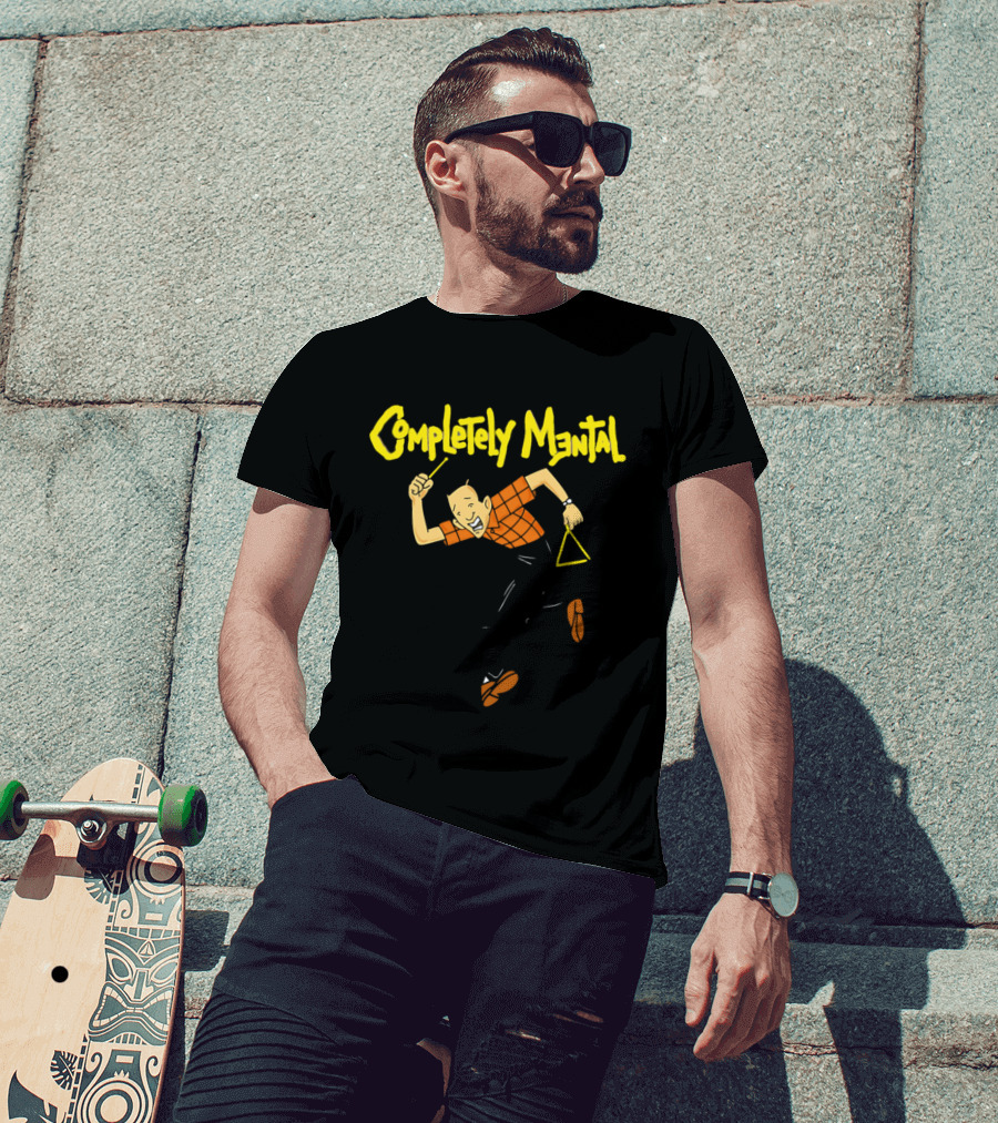 Completely Mental Man With Triangle Instrument Enthusiastic Percussionist T-Shirt