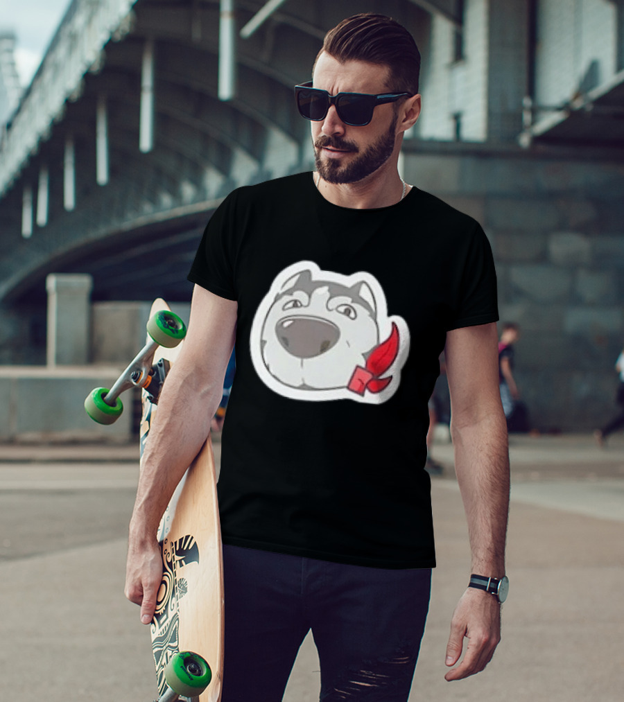 Husky Dog With Red Bandana Puppy Cute Cartoon Face T-Shirt