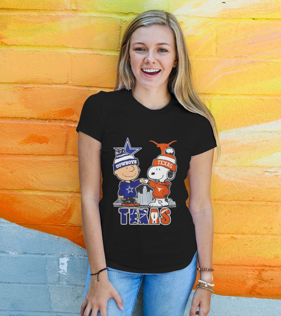 Dallas Cowboys Texas Longhorns Peanuts Characters Stadium Scene T-Shirt