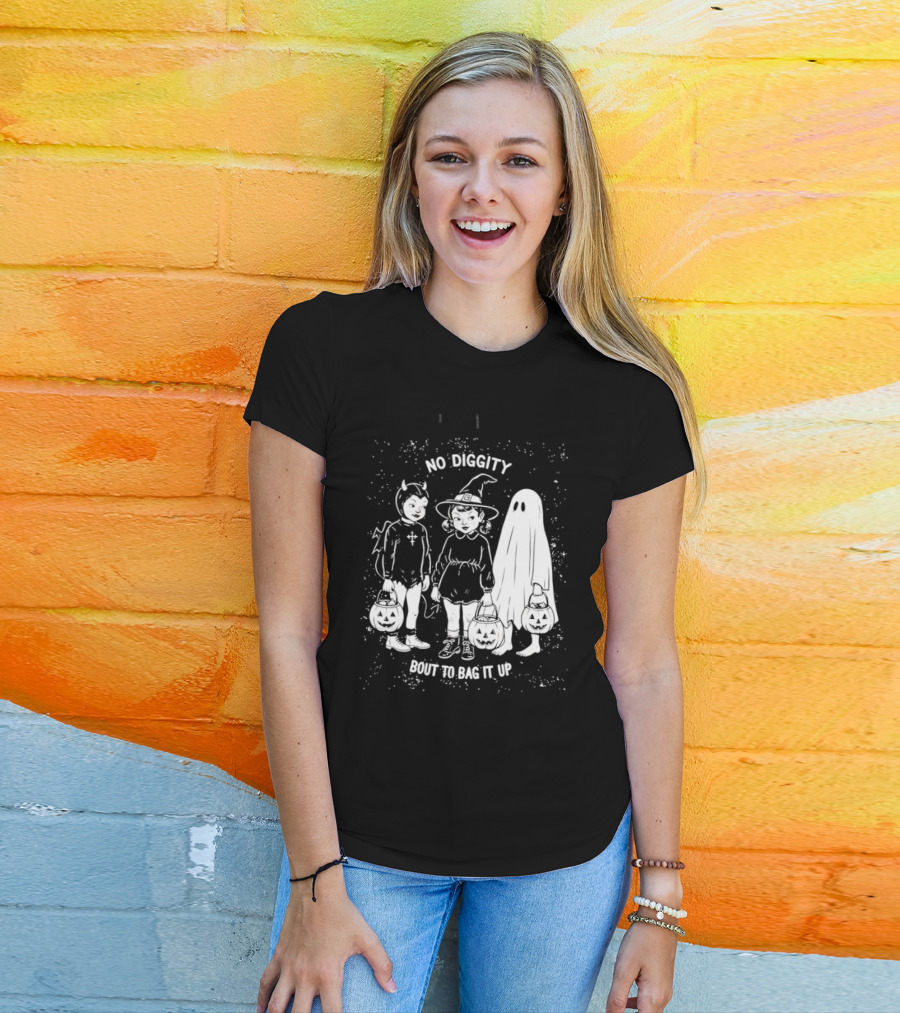 No Diggity Bout To Bag It Up Halloween Ghost Witch Devil Kids Spooky Season T-Shirt