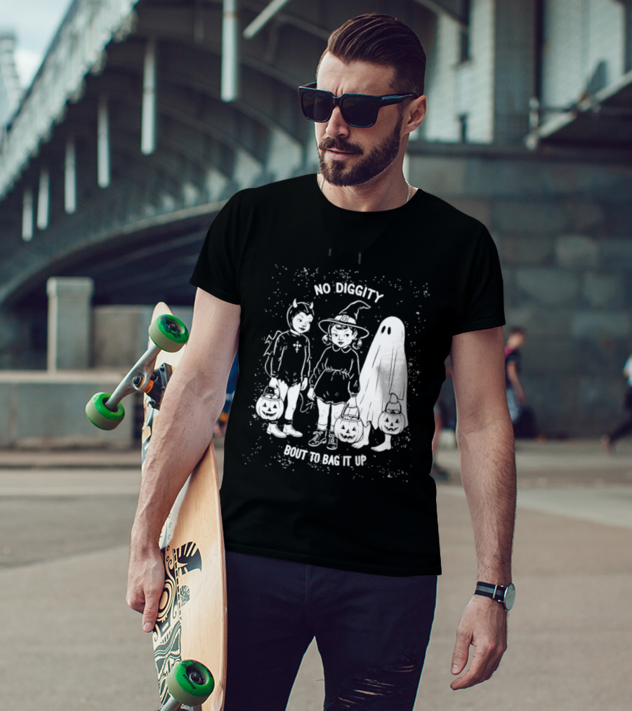 No Diggity Bout To Bag It Up Halloween Ghost Witch Devil Kids Spooky Season T-Shirt