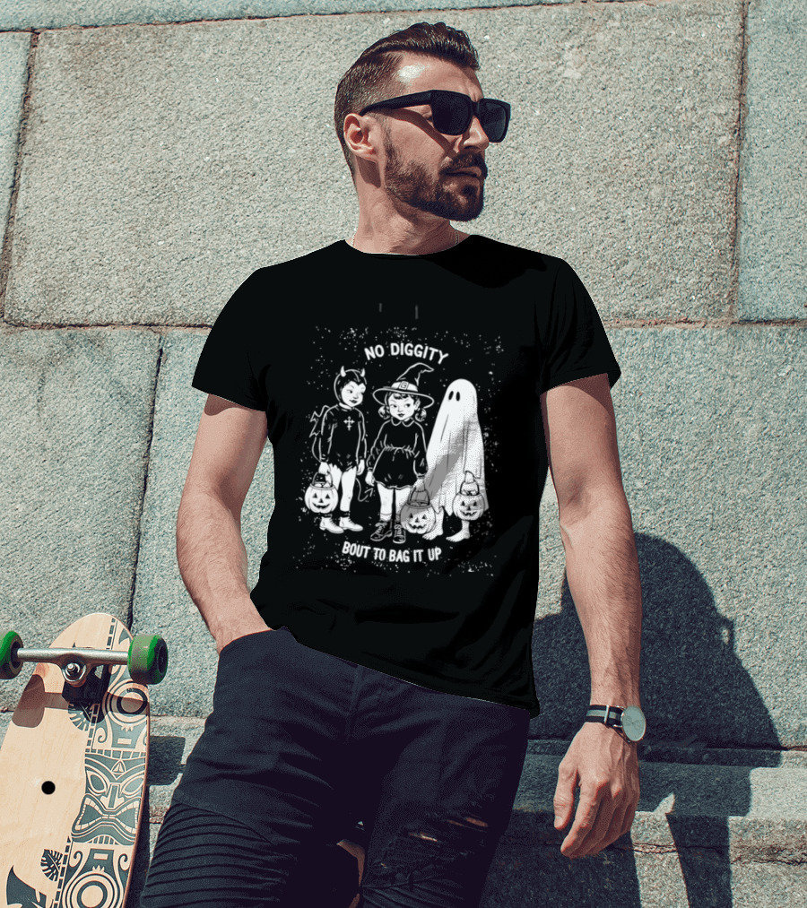 No Diggity Bout To Bag It Up Halloween Ghost Witch Devil Kids Spooky Season T-Shirt